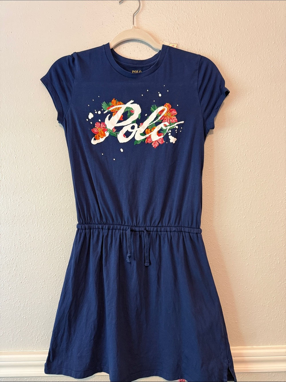 Polo by Ralph Lauren Navy Floral Script Drawstring Casual Dress